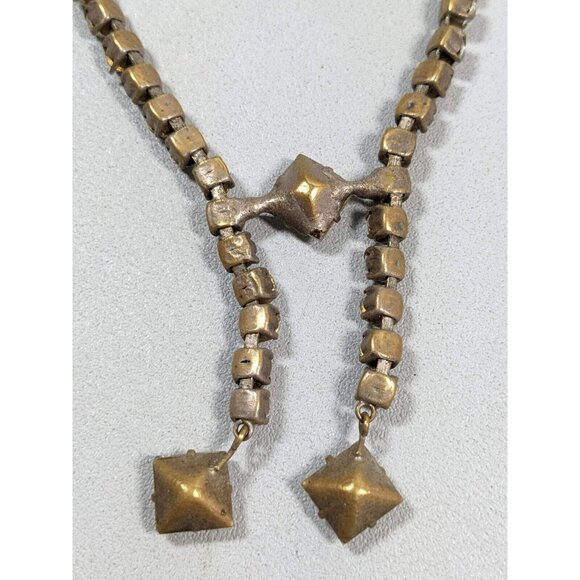 Vintage Czechoslovakia Bronze Tone Crystal Rhinestone Art Deco Tennis Necklace - Picture 10 of 11